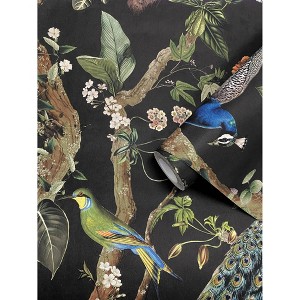 Holden Cassia Peacock Charcoal Non-Woven Wallpaper: Mid-Century Modern, Botanical Pattern, Non-Toxic, Strippable, Washable - 1 of 4