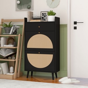 KWPZQEB Rattan Shoe Cabinet with 2 Flip Drawers, Hidden Wood Shoe Cabinet with Drawer, Freestanding Shoe Storage Cabinet for Entryway - 1 of 4