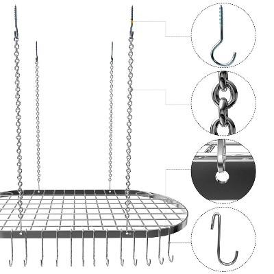 Vdomus Silver 33" x 17" Hanging Pot and Pan Ceiling Rack with 15 Hooks