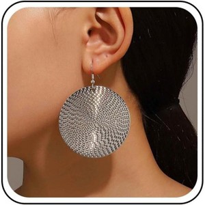 Boho Textured Coin Disc Earrings, Gold Hammered Round Dangle Drop Geometric Jewelry for Women and Girls - 1 of 4
