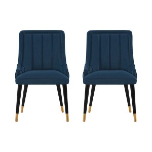 Set of 2 Eda Modern Velvet Upholstered Dining Chairs Midnight Blue - Manhattan Comfort - 1 of 4