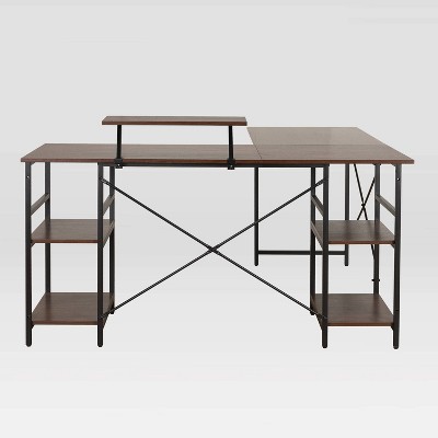 ErgoEdge Black Wood L-Shaped Gaming Computer Desk