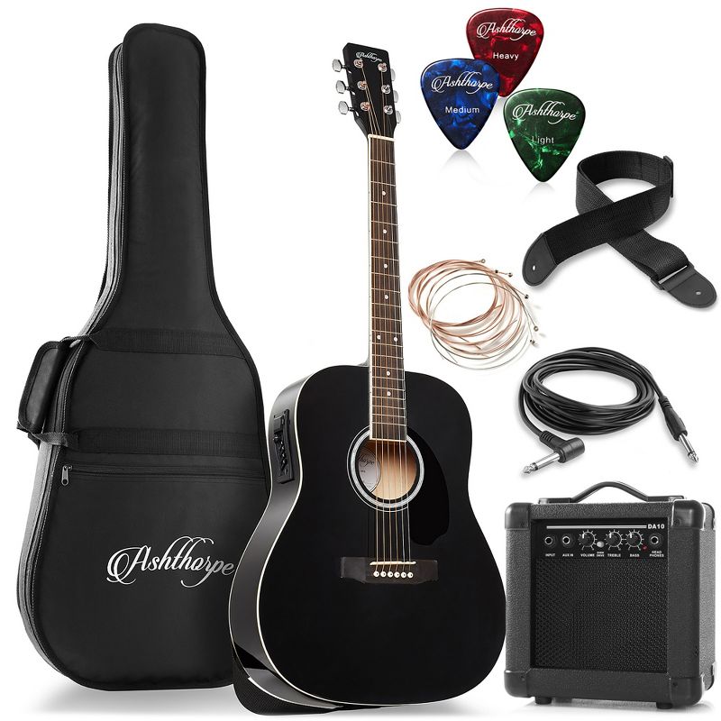 Ashthorpe Dreadnought Acoustic Electric Guitar with 10-Watt Amp, Gig Bag, and Accessories, 1 of 8