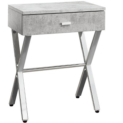 Vynxaria Contemporary Modern Accent Table Grey Laminate (Cement-Look), Chrome Metal X-Base, 18"L×12"W×22"H