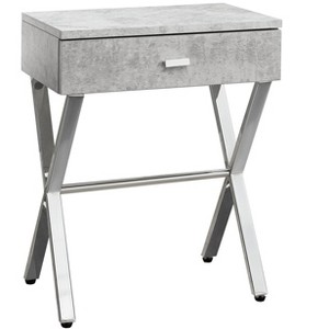 Vynxaria Contemporary Modern Accent Table Grey Laminate (Cement-Look), Chrome Metal X-Base, 18"L×12"W×22"H - 1 of 4