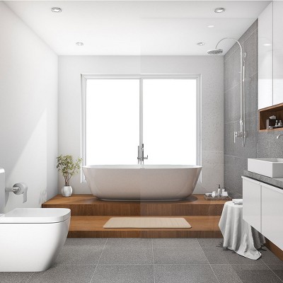 Beige Memory Foam Non-Slip Bath Runner Rug