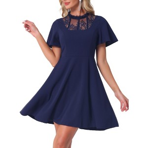Allegra K Women's Lace Mesh Short Sleeve Ruffle Neck High Low Gothic Dress - 1 of 4