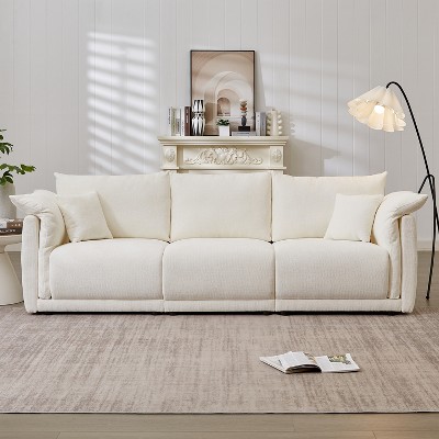 TIRAMISUBEST 3-Seater Large Loveseat Sofa with Soft Armrests, Contemporary Linen Couch with 2 Pillows