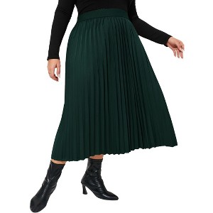 Clearlove Plus Size Pleated Skirt Women's Elastic Waist Boho  Midi Skirts with Pockets - 1 of 4
