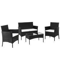 4-Piece Karl Home Wicker Patio Conversation Set with White Cushions (Black)