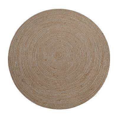 4' Round Braided Solid Jute Area Rug Brown - Merrick Lane