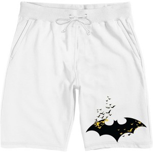 Batman Bat Logo With Flying Bats Men's White Graphic Sleep Shorts - 1 of 3