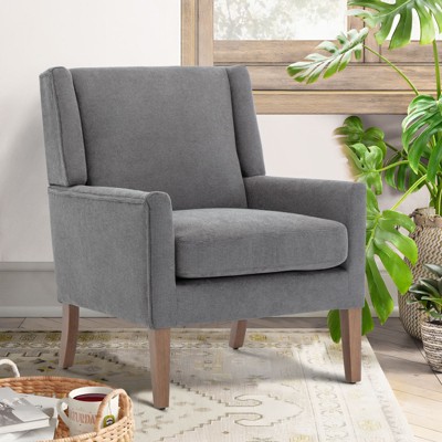 Modern Wingback Accent Chair, Upholstered Armchair with Lounge Seat & Wood Legs