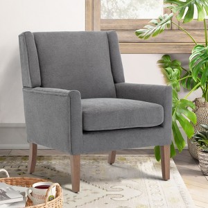 Modern Wingback Accent Chair, Upholstered Armchair with Lounge Seat & Wood Legs - 1 of 4