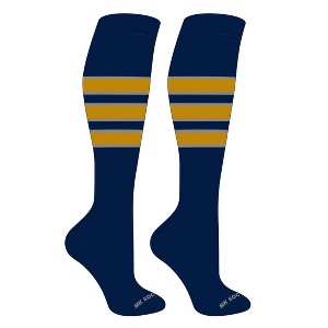 MK Socks Striped OTC Baseball, Softball, Football Socks (C) Navy, Grey, Old Gold (M) - 1 of 3