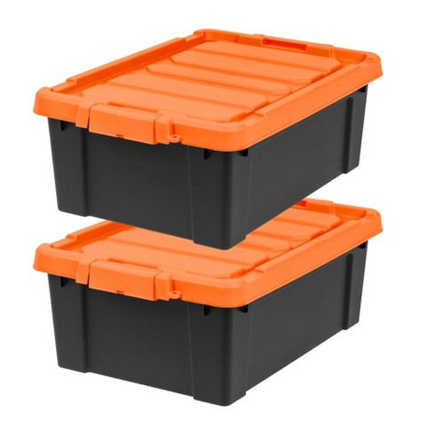 Iris Usa 11 Gallon Heavy-duty Plastic Storage Bins, Store-it-all Container  Totes With Durable Lid And Secure Latching Buckles, Black/orange, 2 Pack :  Target