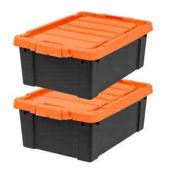 IRIS USA 11 Gallon Heavy-Duty Plastic Storage Bins, Store-It-All Container Totes with Durable Lid and Secure Latching Buckles, Black/Orange, 2 Pack