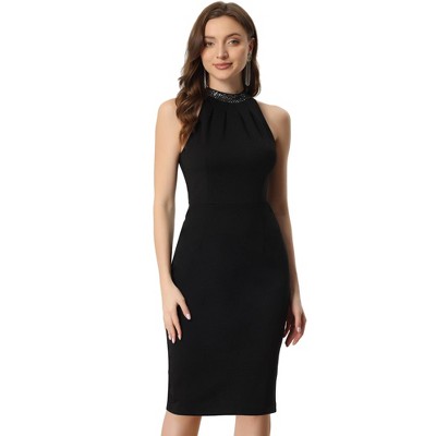 Allegra K Women's Glitter Halter Neck Party Midi Sleeveless Dresses