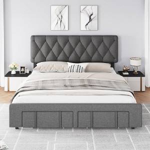 homfan Bed Frame, Upholstered Platform Bed Frame with Storage Drawers, Mattress Foundation with Solid Wooden Slats Support, No Box Spring Needed - 1 of 4
