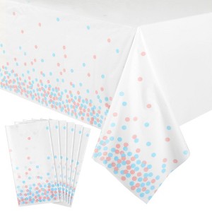 Sparkle and Bash 6 Pack Disposable Plastic Table Covers with White Confetti for Gender Reveal 54 x 108 In - 1 of 4