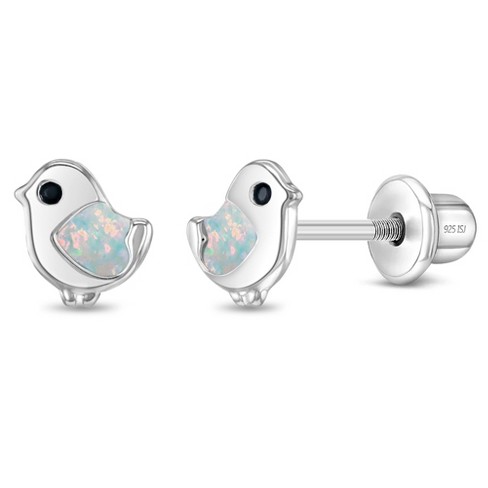 Girls' Simulated Opal Dove Screw Back Sterling Silver Earrings - In Season Jewelry - image 1 of 4