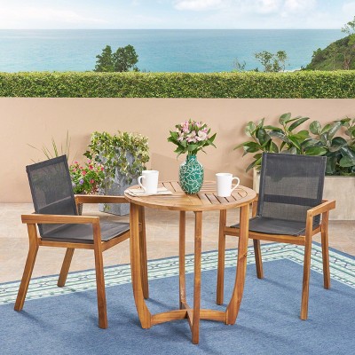 Marcello 3pc Acacia Dining Set - Teak/Black - Christopher Knight Home