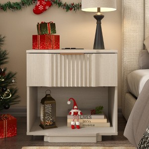 Brafabhome Curved Profile Fluted Nightstand w/ Charging Station, Modern Large Nightstands w/ Drawer, Bedside Table End Table for Bedroom Living Room - 1 of 4