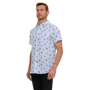 Canada Weather Gear Men’s Seersucker Short Sleeve Shirt with Allover Palm Print – Lightweight Button-Down Casual Shirt - 1 of 4