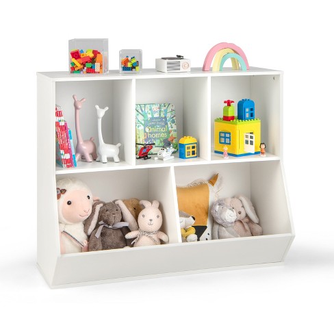 Costway 5-Cubby Kids Toy Storage Organizer Wooden Bookshelf Display Cabinet  Natural