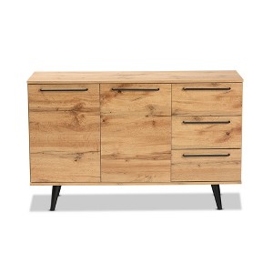 Radley Wood 3 Drawer Sideboard Buffet Oak Brown/Black - Baxton Studio: Mid-Century Storage Console with Shelves - 1 of 4