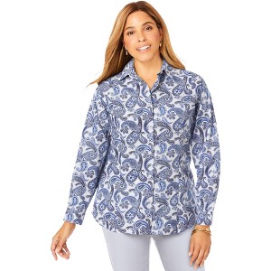 Jessica London Women's Plus Size Wrinkle-Free Stretch Poplin Shirt - 1 of 4