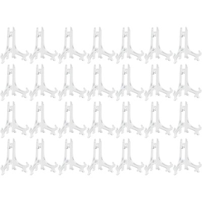 Juvale 24 Pack Plastic Easel Stands - 4 Inches, Display Photos, Place Cards, Light Items, for Weddings, Parties Decoration - Clear Plastic, 4" Tall