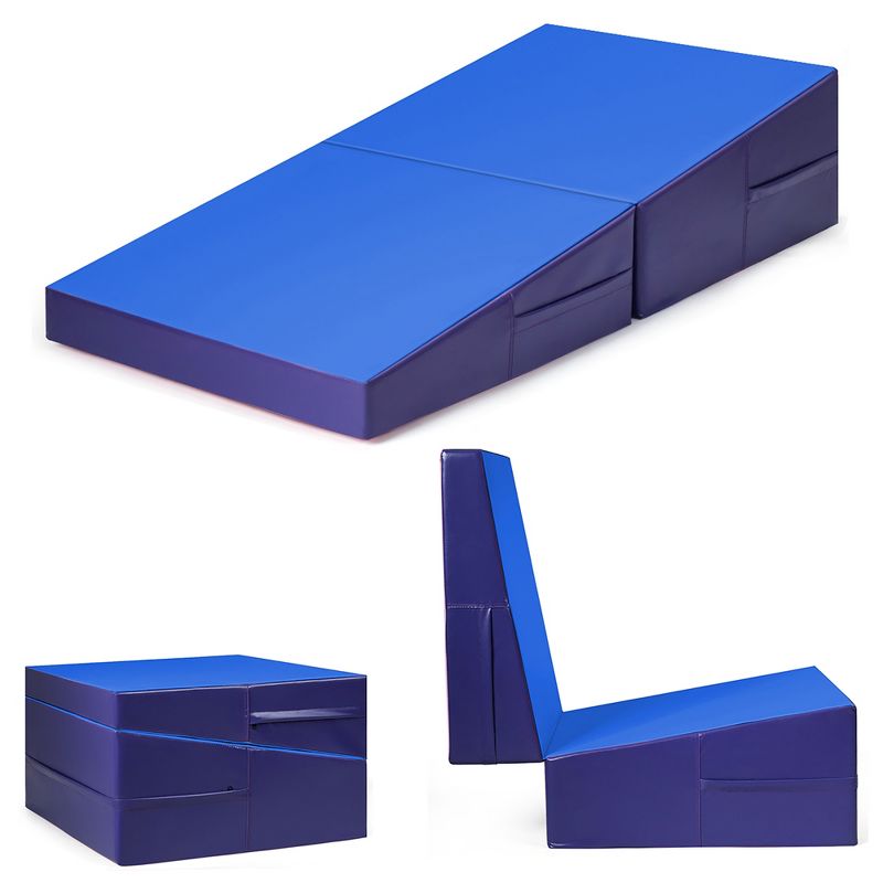 Costway Incline Gymnastics Exercise Mat Folding Wedge Ramp Fitness Mat Tumbling Blue, 5 of 11