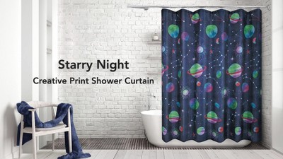 Starry Night Kids' Blue Polyester Fabric Shower Curtain