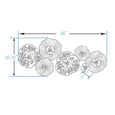 Distressed Blue and Gold Floral Iron Wall Sculpture