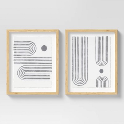 (Set of 2) 16" x 20" Curve Lines Framed Under Glass Black - Threshold™