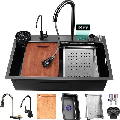 Stainless Steel Single Bowl Workstation Kitchen Sink with Digital Faucet