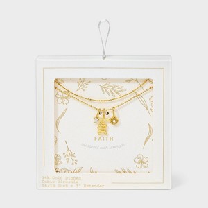 14K Gold Dipped "Faith" with Cubic Zirconia and Pearl Multi-Strand Pendant Necklace - Gold - 1 of 4