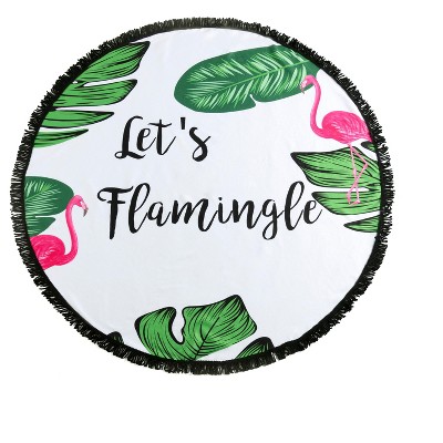 Shiraleah "Let's Flamingle" Round Beach Towel with Bag, Multi