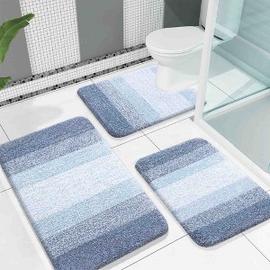 BAGOKIE 3 Piece Microfiber Bathroom Rug Set - 1 of 4