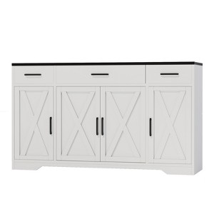 4 Doors, Modern Farmhouse Buffet Storage Cabinet ，Modern Large Wood Farmhouse ， Large Modern Buffet Cabinet - 1 of 4