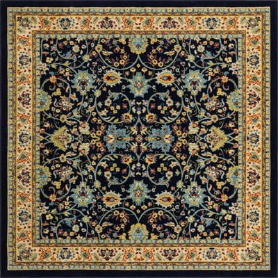 Navy Blue and Ivory Synthetic Square Reversible Area Rug