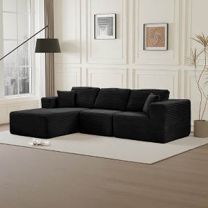 Dovelina Modular Plush Corduroy Sectional Sofa 3-Seat Sofa,Modern Comfy Upholstered Sofa L-Shape Couches with Soft Pillows - 1 of 4