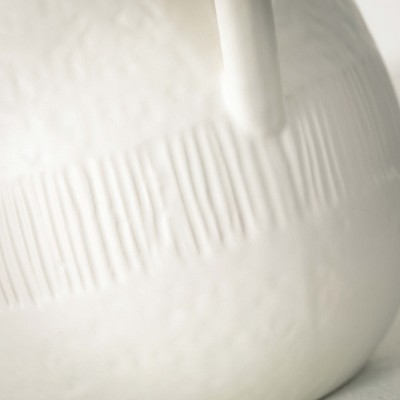 White Textured Ceramic Pitcher Vase with Handle