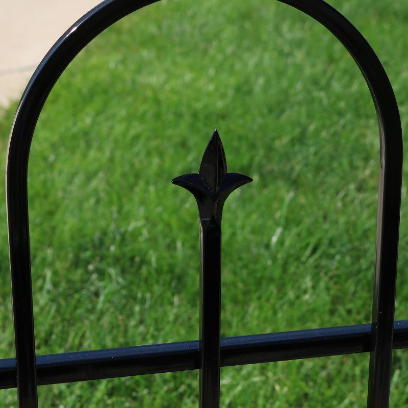 Sunnydaze Outdoor Lawn and Garden Metal Finial Topped Decorative Border Fence Panel Set - 8' - Black - 2pk, 4 of 16