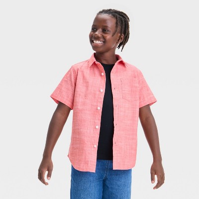 Boys' Short Sleeve Solid Poplin Button-Down Shirt - Cat & Jack™