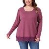 Women's Lace Hem Square Neck Long Sleeve Casual Tunic Blouse - Agnes Orinda - 2 of 4