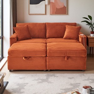 Convertible Corduroy Sectional Sofa with Double Storage Ottoman & USB - 1 of 2