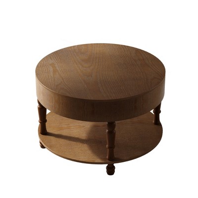 Lirago 32" Modern Round Coffee Table Walnut with Dual Storage Hidden Compartment Adjustable Leveling Feet