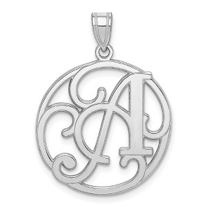 Black Bow Jewelry Rhodium Plated Sterling Silver Fancy Script Initial A-Z Pendant, 20mm - 1 of 4